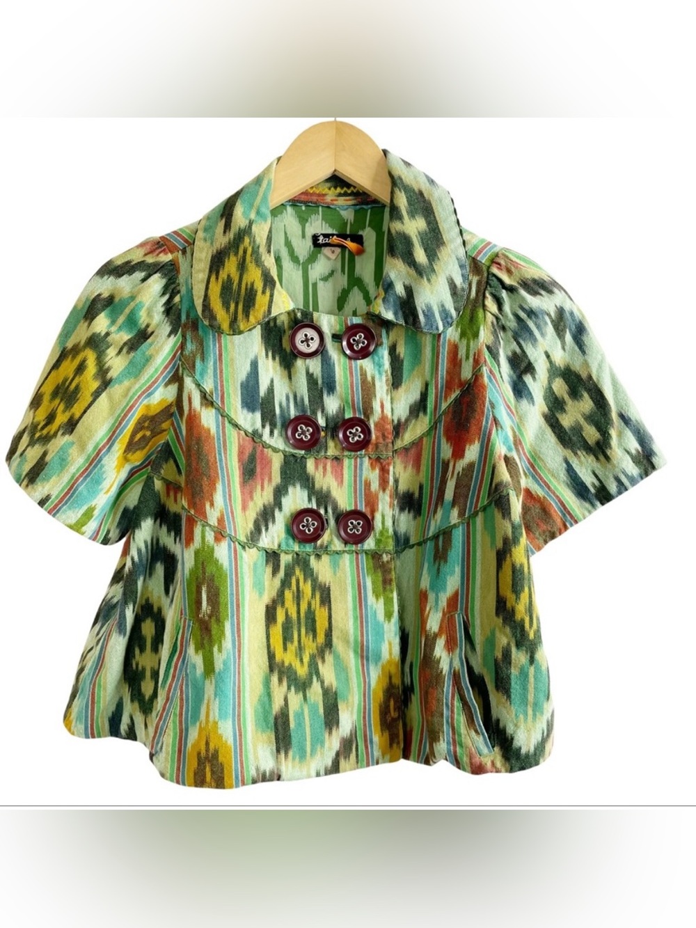 Anthropologie Taikunhu Multicolor Ikat Short-Sleeve Button Front Top
